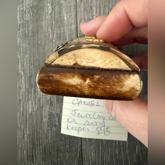 Vintage Camel Bone Indian hand made Treasure Chest Trinket Box Brass Lined 3”x2" - Picture 3 of 7